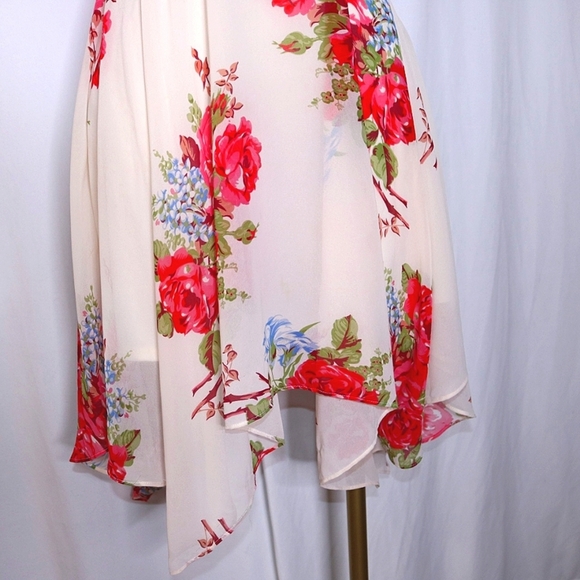 Betsey Johnson Rose Floral Print Ivory Handkerchief Tea Dress Sz 2 - Picture 5 of 12